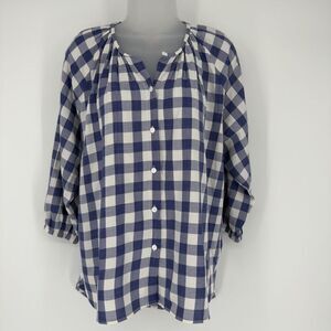 Nom Maternity‎ Provence Blue White Gingham Plaid Button Front Nursing Top Medium